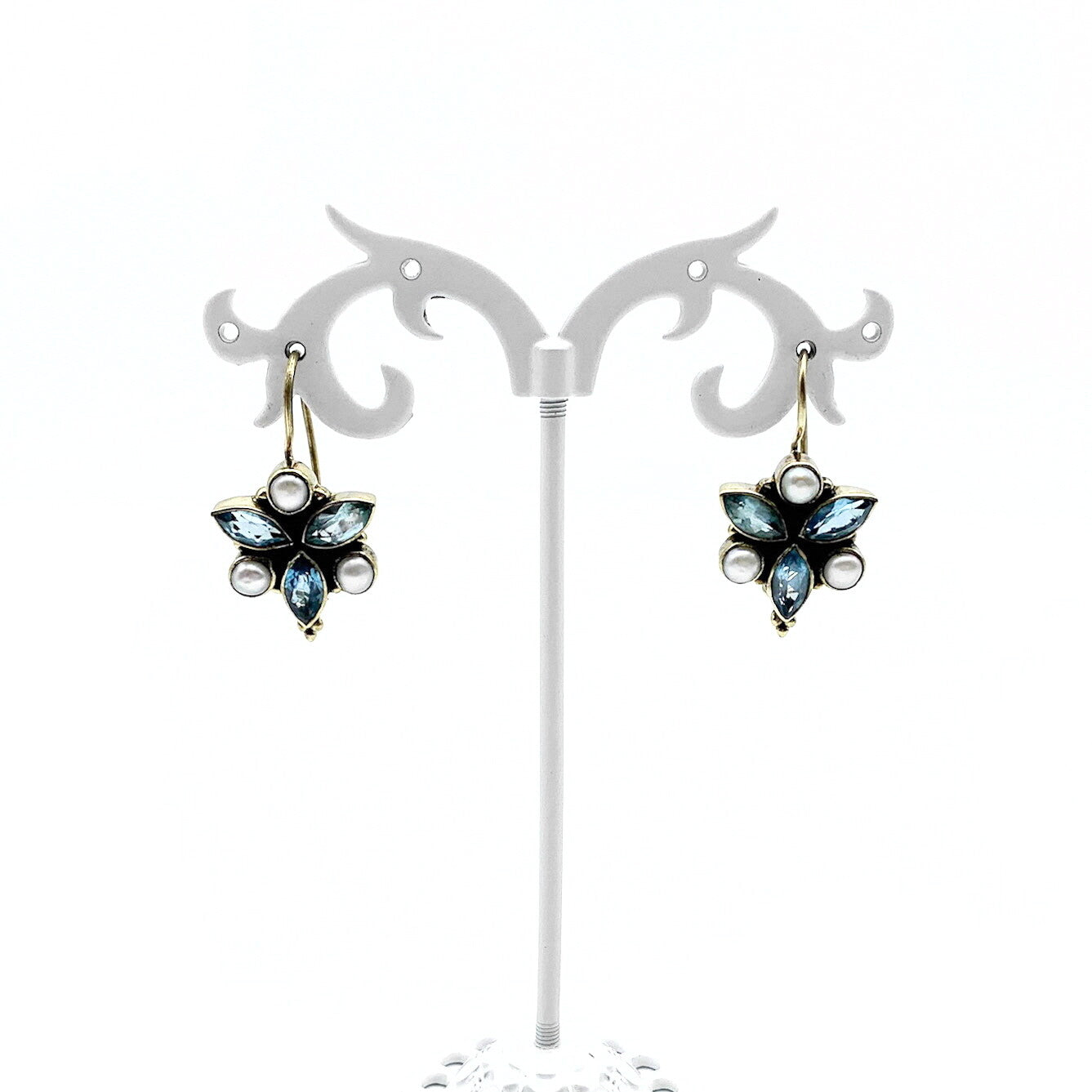 Oorhangers Goud Op Zilver Blauwe Topaas en Parel