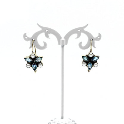 Oorhangers Goud Op Zilver Blauwe Topaas en Parel