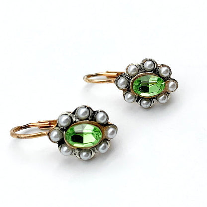 Oorhangers Goud Op Zilver Peridot en Parel