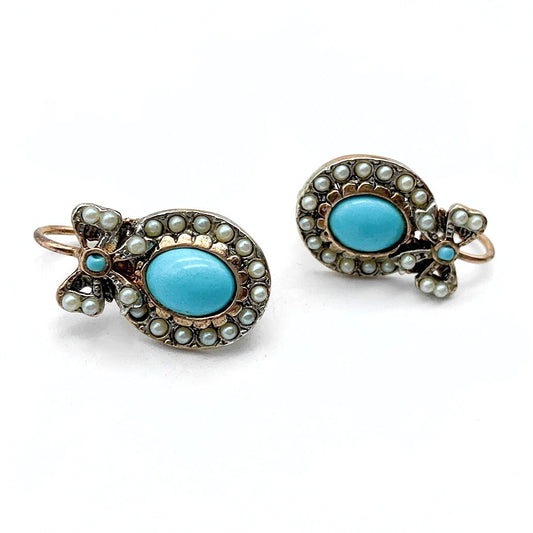 Oorhangers Goud Op Zilver Turkoois en Parel