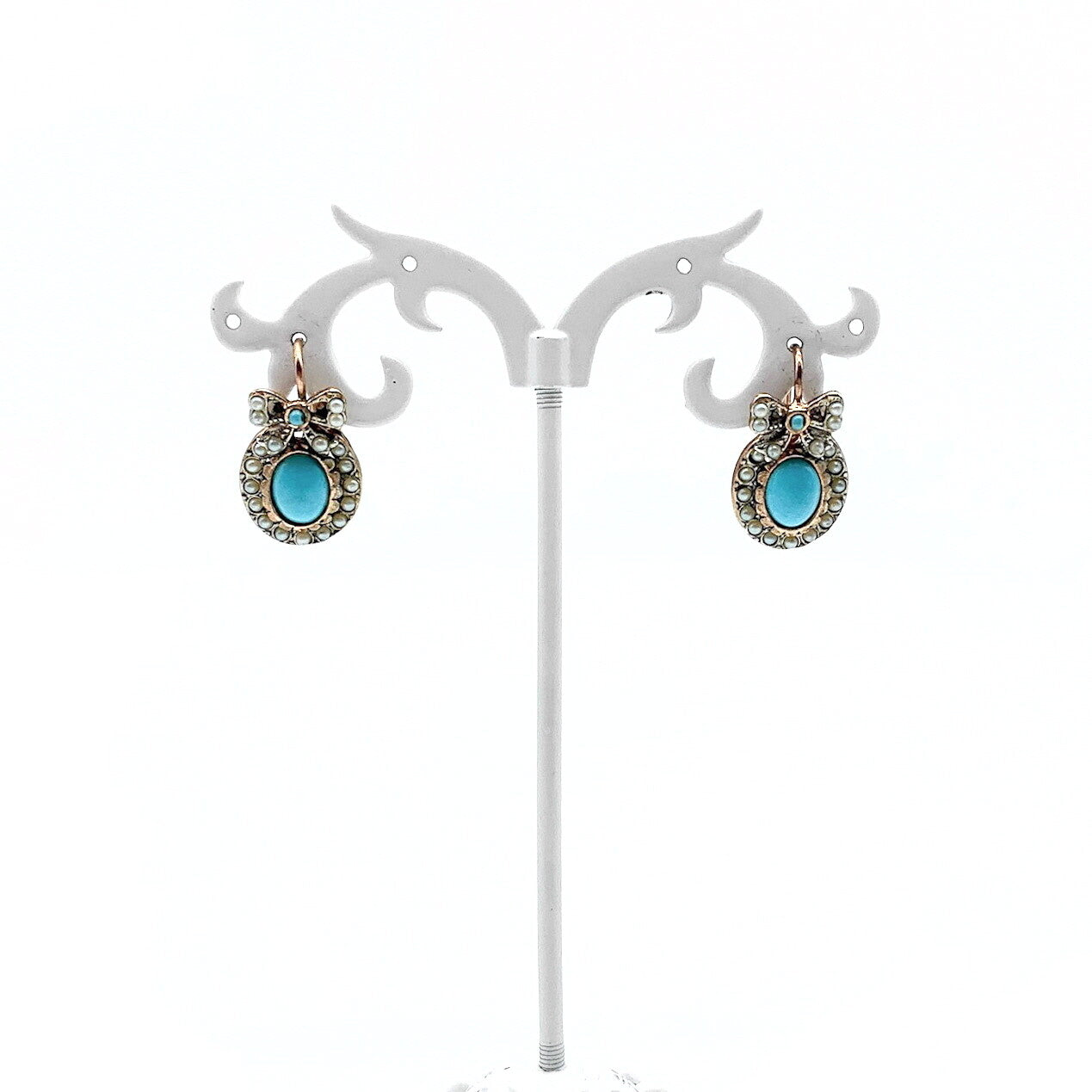 Oorhangers Goud Op Zilver Turkoois en Parel