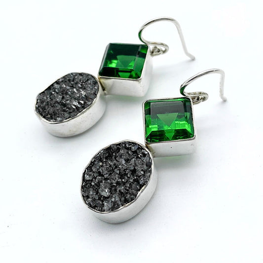 Oorhangers Obsidiaan en Zilver Drüse
